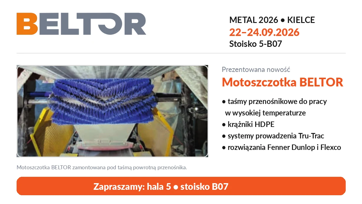 Motoszczotka BELTOR do czyszczenia taśmy przenośnikowej – targi METAL 2026, stoisko 5-B07